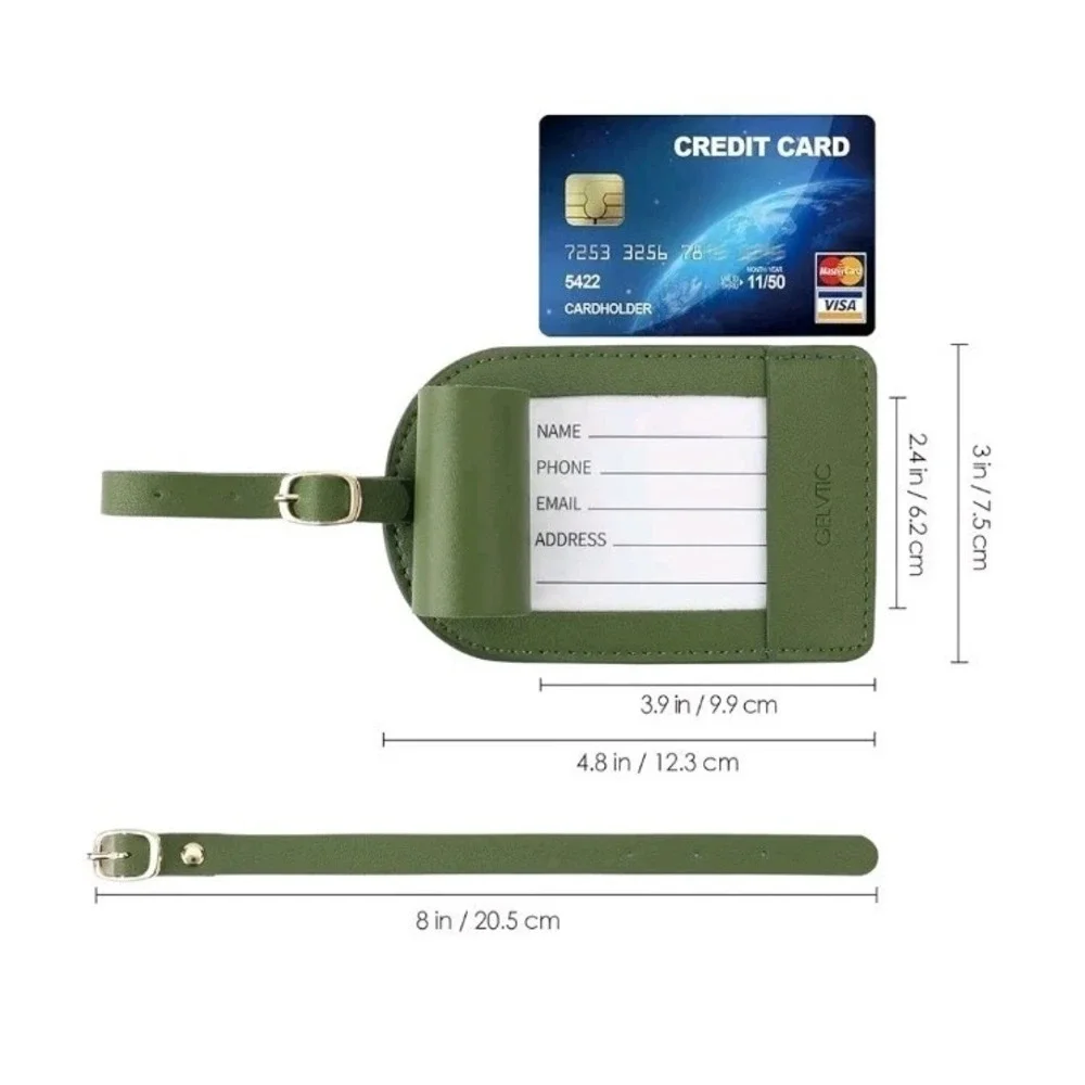Faux Leather Luggage Tags for Suitcase Tag Set Privacy Protection Lt06-green